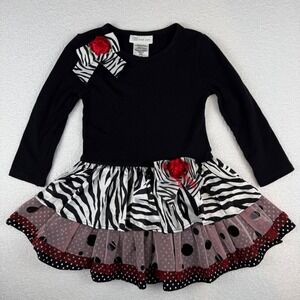 Bonnie Jean Dress Toddler Girls 3T Black Zebra Polka Dot Ruffle Tulle Tutu Party